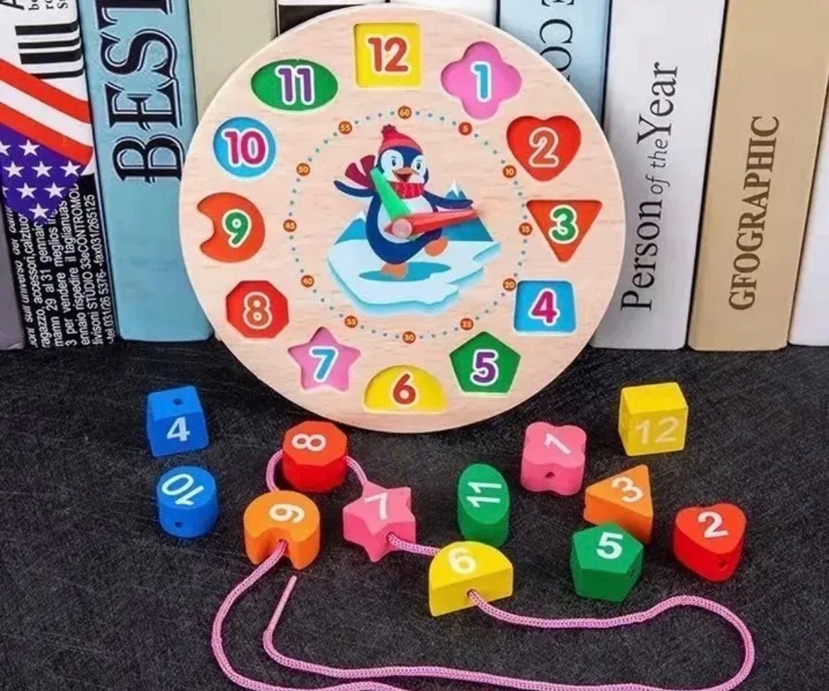 Reloj Didáctico de Madera con Cuentas